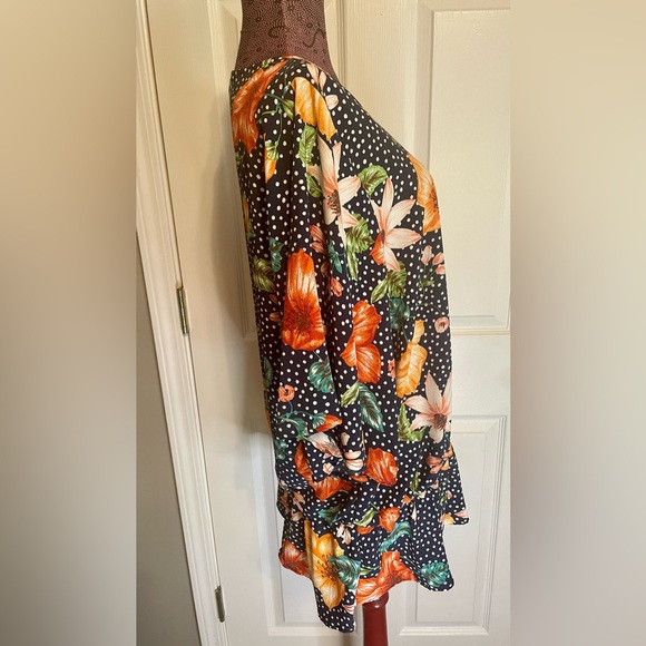 Easel Floral Print Polka Dot V Neck Tunic Top 3/4 Sleeve Oversized Sz Medium - Picture 10 of 13